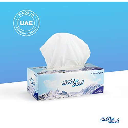 Soft N Cool 2 Ply Facial Tissue Box | Car Tissue | Pack Of 5 (150 Pulls Per Box, 750 Sheets) |100% Pure, Natural Virgin Paper - Ultra Soft, Absorbent Travel Essential | Made In Dubai (U.A.E)