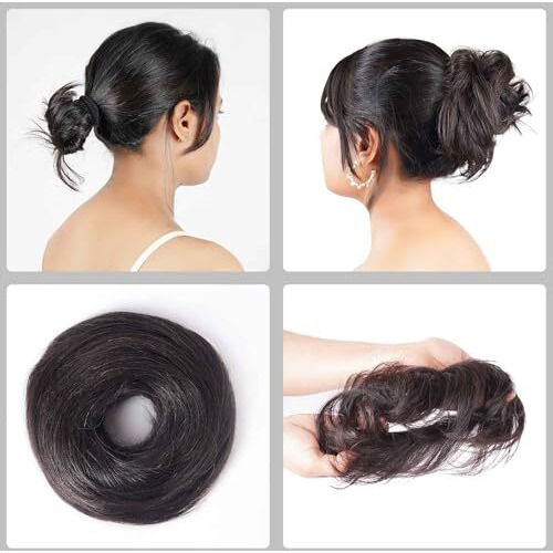Refyn Messy Bun Hair Piece Hair Scrunchies With Elastic Rubber Band|Bun Juda Hairpiece|Ideal For Women Wedding & Other Function| Original Hair Brown-1 Pcs