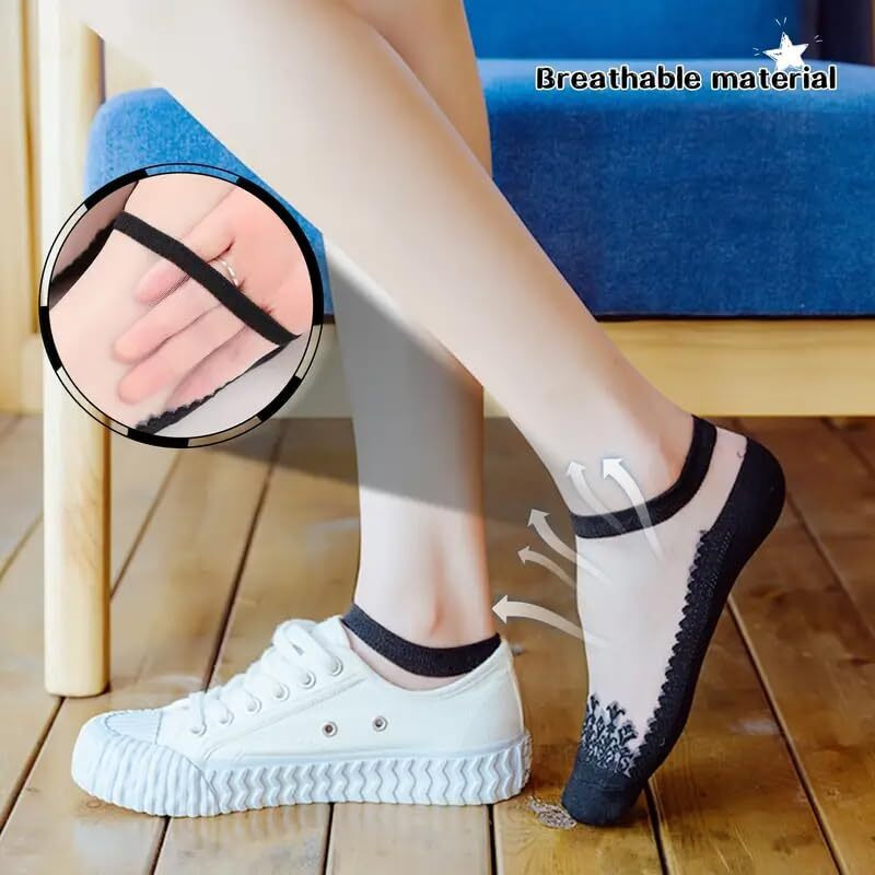 Nicsy Socks For Women - 5 Pairs Assorted Color Mesh Socks Ankle Length, Transparent, Ultra Thin, Lace, Invisible, Fishnet, Summer