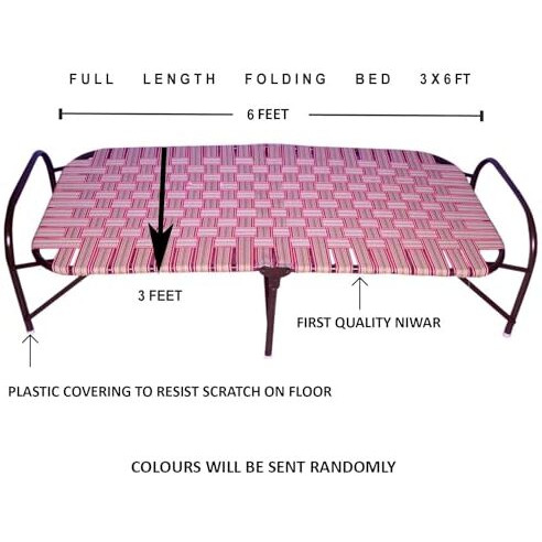 My Crystal India Portable Metal Iron Folding Bed Iron Cot Foldable Bed Frame Portable Bed Cot Camp Bed Guest Bed Folding Camp Bed Niwar Folding Bed For Sleeping., Painted, Single, 10 Cm
