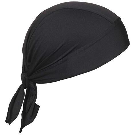 Bismaadh Stretch Lycra 4Way Patka/Skull Cap Bandana - Cycling, Riding, Fashionable Helmet Liner Head Cap For Men & Women Black