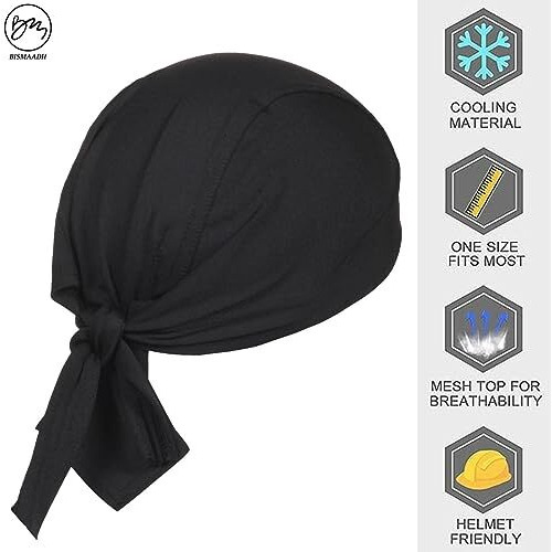 Bismaadh Stretch Lycra 4Way Patka/Skull Cap Bandana - Cycling, Riding, Fashionable Helmet Liner Head Cap For Men & Women Black