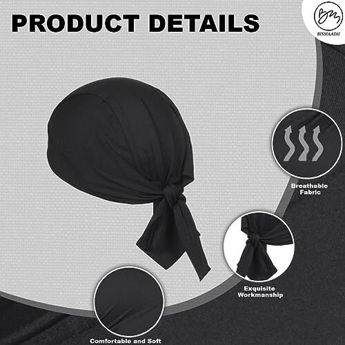Bismaadh Stretch Lycra 4Way Patka/Skull Cap Bandana - Cycling, Riding, Fashionable Helmet Liner Head Cap For Men & Women Black