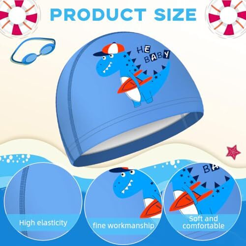 Proberos Swimming Cap For Boys & Girls, Waterproof Elastic Pu Coated Ideal All Head Shape, Silicone Easy Fit No Hair Pulling Chlorine Resistant Kids Age 3-12