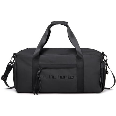 Arctic Hunter Sport Travel Duffle Bag For Men Women 28L Polyester Gym Bag With Shoe Compartment Handbag Detachable Shoulder Strap Water-Resistant Multi-Pockets Sleek Training Swimming Duffel Bag,Black