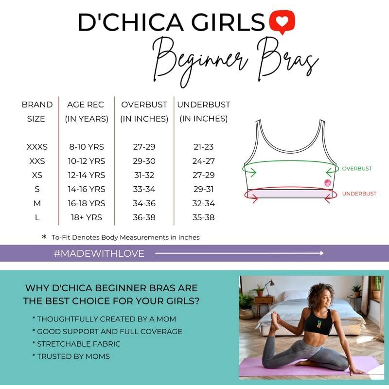 Dchica Sports Bra For Girls, Cotton Non Padded Beginners Bra, Non-Wired Teenager Bras For Gym, Workout, Yoga Slip-On Double Layered Full Coverage Bra- Pack Of 4