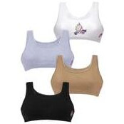 Dchica Sports Bra For Girls, Cotton Non Padded Beginners Bra, Non-Wired Teenager Bras For Gym, Workout, Yoga Slip-On Double Layered Full Coverage Bra- Pack Of 4