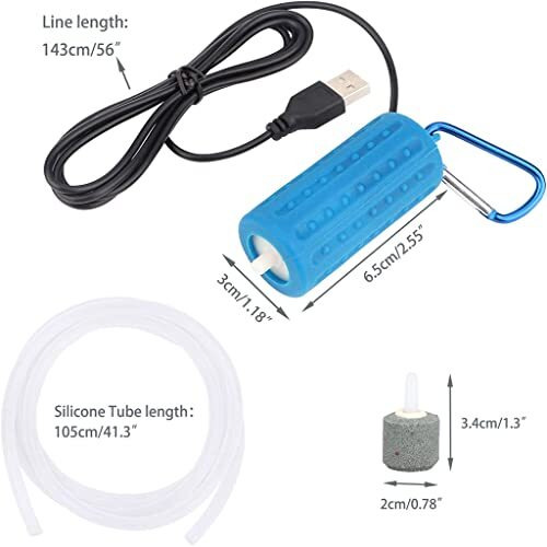 Qpets Quietest Portable Aquarium Air Pump - Air Stone And Hose Included - Low Power Usage - Usb Air Pump - Air Pump For Aquarium - Aquarium Oxygen Pump