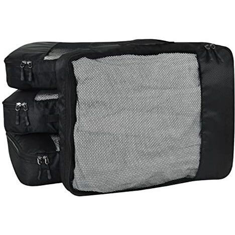 Fatmug Polyester Packing Cubes Travel Pouch Bag Suitcase Luggage Organiser (Set Of 4, Size- Large, Black)