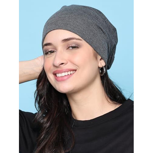 Vimal Jonney Dark Grey Cotton Beanie Cap For Women-Cap_Anthra_001
