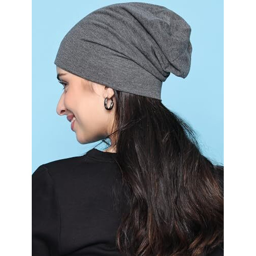 Vimal Jonney Dark Grey Cotton Beanie Cap For Women-Cap_Anthra_001