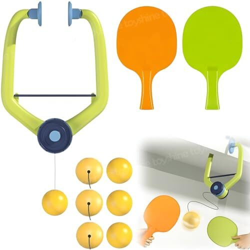 Toyshine Portable Indoor Hanging Table Tennis Adjustable Training Device Ping Pong Trainer With 6 Balls And 2 Tt Rackets