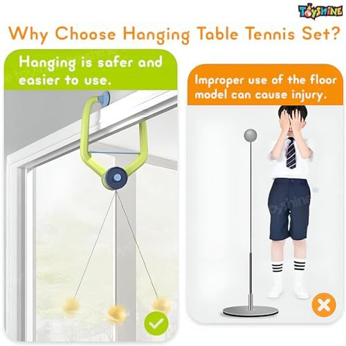 Toyshine Portable Indoor Hanging Table Tennis Adjustable Training Device Ping Pong Trainer With 6 Balls And 2 Tt Rackets