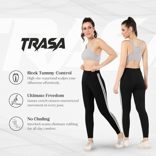 Trasa Women's And Girls Skinny Fit Gym High Waist, Workout Trackpants 4 Way Stretch Yoga High Rise Pants - Black, Size - Medium