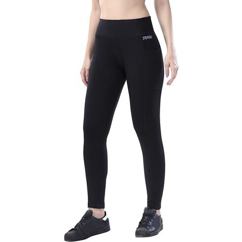 Trasa Active Yoga Pants For Womens Gym High Rise With 3 Pockets, Tummy Control, Workout Pants 4 Way Stretch Yoga Leggings - Black, Size - 4Xl
