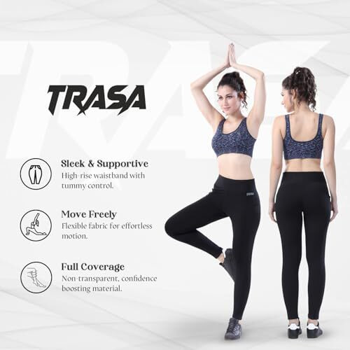 Trasa Active Yoga Pants For Womens Gym High Rise With 3 Pockets, Tummy Control, Workout Pants 4 Way Stretch Yoga Leggings - Black, Size - 4Xl