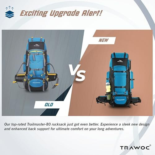 Trawoc Trailmaster 80L Rucksack Bag For Men & Women, Large Water Resistant Trekking Hiking Bag Travel Backpack, Sky Blue, 3 Year Warranty