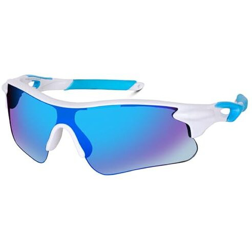 Dervin Non Polarized Oversized Sports Sunglasses For Men Women, Outdoor Cricket Cycling Hiking Fishing Sunglasses (White-Blue)