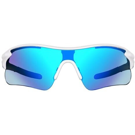 Dervin Non Polarized Oversized Sports Sunglasses For Men Women, Outdoor Cricket Cycling Hiking Fishing Sunglasses (White-Blue)