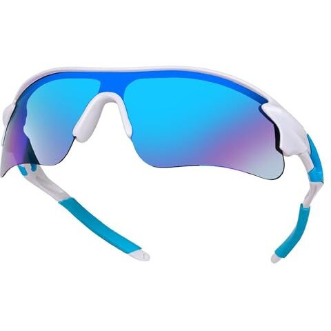 Dervin Non Polarized Oversized Sports Sunglasses For Men Women, Outdoor Cricket Cycling Hiking Fishing Sunglasses (White-Blue)