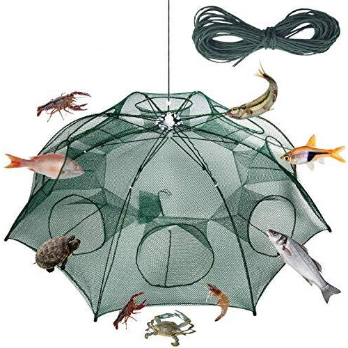 ZorbesFishing Net, Fish Net, Bait Fish Trap Net, Cast Netfolded Fish Net Angling Outdoor Appliance(8 Sides 8 Holes)