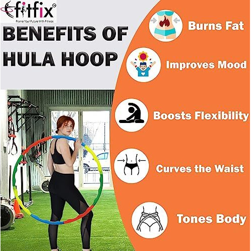 Fitfix Sports Plastic Hula Hoop Exercise Fitness Ring For Kids & Adults  8 Interlockable Pieces, Adjustable 30Inch (75Cm), Multicolour Zig Zag Wave Design, Classic & Premium For Fitness And Fun