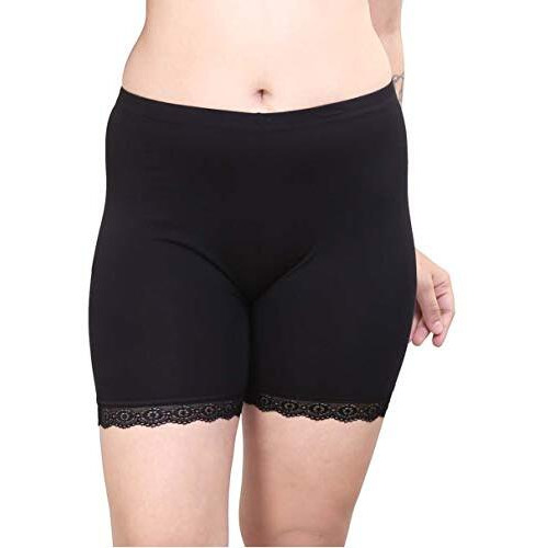 Glamoras Women's Girl's 4 Way Stretch Cotton Lace Cycling Shorts/Yoga Shorts/Under Skirt Shorts/Safety Shorts,(Pack Of 2) Black/Beige