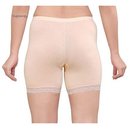 Glamoras Women's Girl's 4 Way Stretch Cotton Lace Cycling Shorts/Yoga Shorts/Under Skirt Shorts/Safety Shorts,(Pack Of 2) Black/Beige