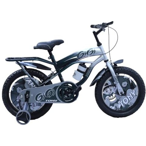 Tony Raw Bicycles Sports Gigi 16T Bmx Single Speed Bicycle Cycle For Kids 5 Years To 8 Years Boys & Girls With Training Side Wheels Water Sipper (Grey Silver)