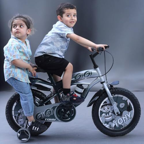Tony Raw Bicycles Sports Gigi 16T Bmx Single Speed Bicycle Cycle For Kids 5 Years To 8 Years Boys & Girls With Training Side Wheels Water Sipper (Grey Silver)