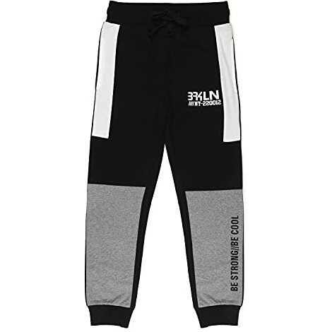 Alan Jones Clothing Boy's Colorblock Regular Mid Rise Joggers Track Pants (Black_13 Years-14 Years)