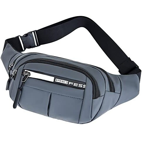 Wolpin Waist Bag For Men And Women Pack Travel Handy Hiking Running Zip Pouch Document Money Card Phone Earphone Belt Sport Bag Fitness Fanny Pack Adjustable Strap (Grey)