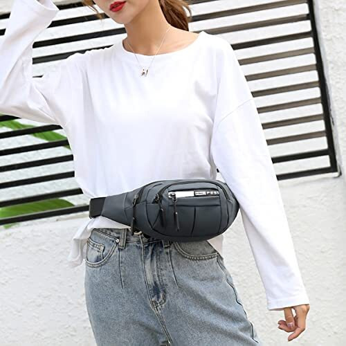 Wolpin Waist Bag For Men And Women Pack Travel Handy Hiking Running Zip Pouch Document Money Card Phone Earphone Belt Sport Bag Fitness Fanny Pack Adjustable Strap (Grey)
