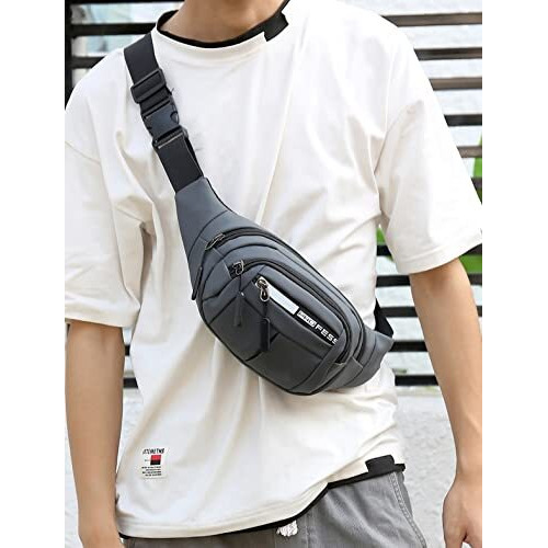 Wolpin Waist Bag For Men And Women Pack Travel Handy Hiking Running Zip Pouch Document Money Card Phone Earphone Belt Sport Bag Fitness Fanny Pack Adjustable Strap (Grey)