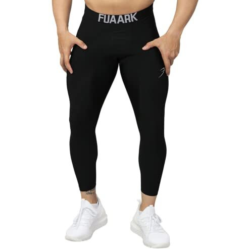 Fuaark Men's Nylon Skinny Fit Compression Pants Tights (Medium, Black)