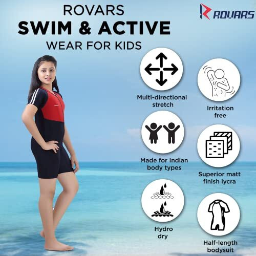Rovars Unisex Swim & Skating Wear (Navy Blue Red - 11-12Yrs)