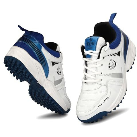 Pro Kvh Lightweight Cricket Shoes For Men | Rubber Spikes | Water-Resistant | All-Round Performance Footwear For Outdoor And Field Sports, Blue (8 Uk)