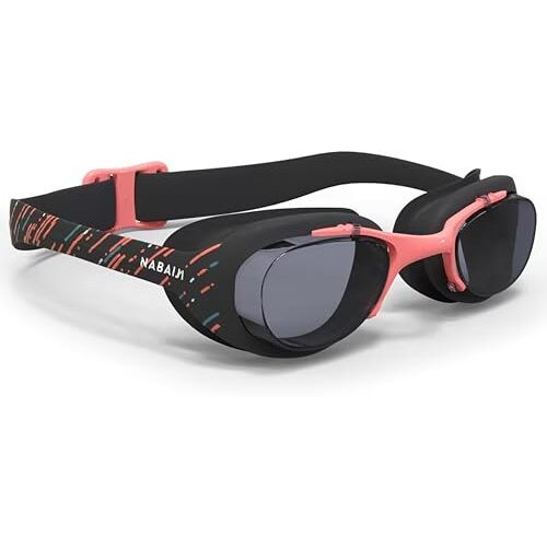 Nabaiji (Decathlon) Swimming Goggles Adjustable Nose Bridge & Strap For Women - Clear Lenses - Adult Size (Black Pink Green)