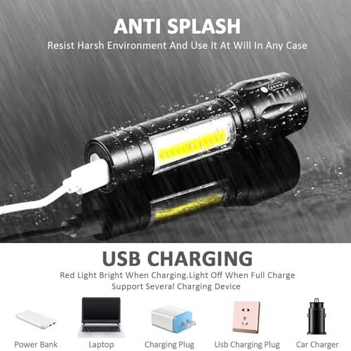Care 4 Zoomable Handheld Xpe+Cob Mini Usb Re Charge Able Led Flashlight Torch (Black),With Side Cob Light For Emergency Light, 140 Lumens