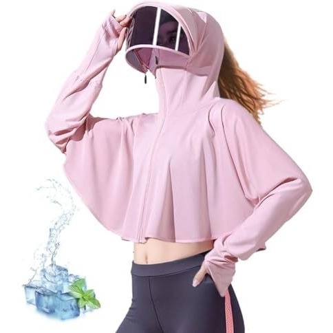Palay Women's Upf 50+ Sun Protection Zip Nylon Standard Length Hoodie Jacket Long Sleeve Breathable Sun Shirt Hiking Outdoor Quick Dry Fit Athletic Lightweight Detachable Sunglass, Pink