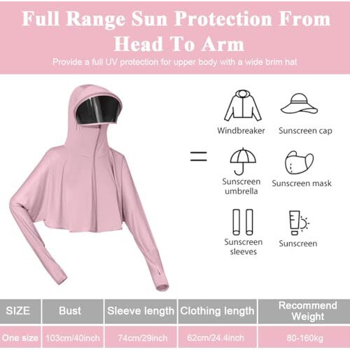 Palay Women's Upf 50+ Sun Protection Zip Nylon Standard Length Hoodie Jacket Long Sleeve Breathable Sun Shirt Hiking Outdoor Quick Dry Fit Athletic Lightweight Detachable Sunglass, Pink