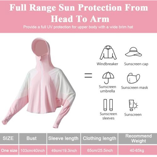 Palay Sun Protection Hoodie For Women Sun Protection Hoodie Jacket Full Zip Upf 50+ Uv Block Clothing With Brim For Running Hiking Outdoor Quick Dry, Pink