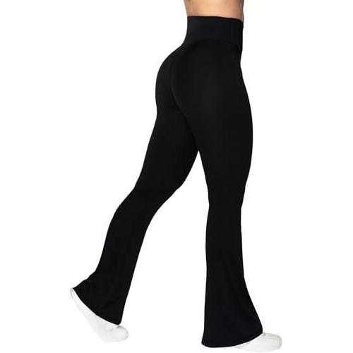 Jawdrobe Leggings, Crossover Yoga Pants With Tummy Control, High-Waisted And Wide Leg (Yoga-Pant-Black-S)