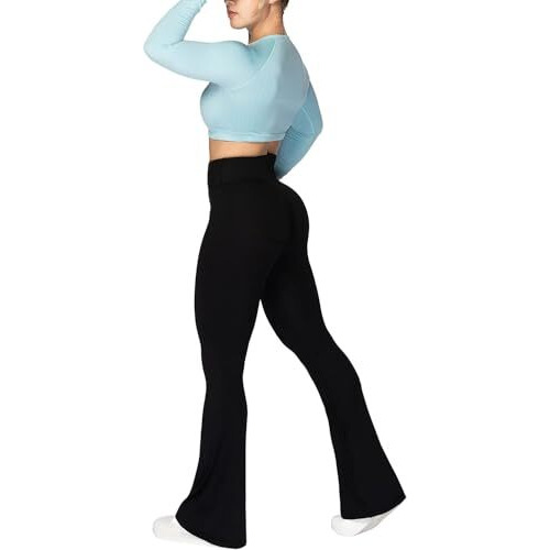Jawdrobe Leggings, Crossover Yoga Pants With Tummy Control, High-Waisted And Wide Leg (Yoga-Pant-Black-S)