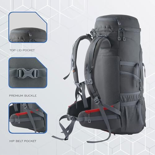 Trawoc Fusion X 50 Litre Internal Fiber Frame Travel Bag Front & Top Open Backpack For Hiking Trekking Camping, Rucksack Bag For Men & Women With Rain Cover And Shoe Compartment, Grey Shk018