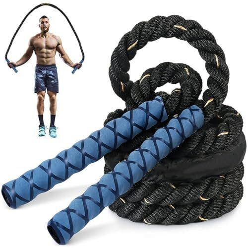 Proberos 2.8 M Weighted Jump Rope For Adults, 1.2 Kg Weighted Skipping Rope, 25Mm Thick Pro Training Rope With Anti-Sweat Eva Foam Handles, Pro Workouts For Strength, Endurance & Cardio Fitness, Blue