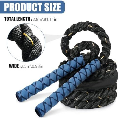 Proberos 2.8 M Weighted Jump Rope For Adults, 1.2 Kg Weighted Skipping Rope, 25Mm Thick Pro Training Rope With Anti-Sweat Eva Foam Handles, Pro Workouts For Strength, Endurance & Cardio Fitness, Blue