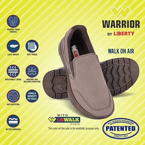 Liberty Warrior Walk Casual Walking Shoes For Men, Slip-On, Light Weight, Highly Flexible, Brown, Size-9Uk