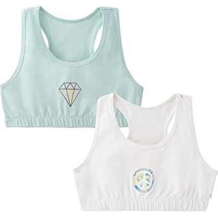 Yougotplanb Girl's Cotton Blend Non-Padded Non-Wired Dazzle Sports Bra - (Sbnp-Dazzle_Multicolor_12-14 Years) Combo Pack Of 2