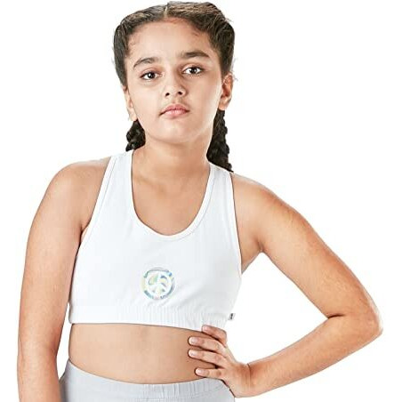Yougotplanb Girl's Cotton Blend Non-Padded Non-Wired Dazzle Sports Bra - (Sbnp-Dazzle_Multicolor_12-14 Years) Combo Pack Of 2